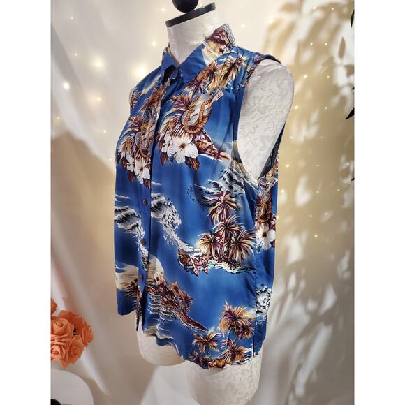 Vtg 90s Hilo Hattie Hawaiian Original Floral Button Sleeveless Top Womens Size M - Picture 2 of 9